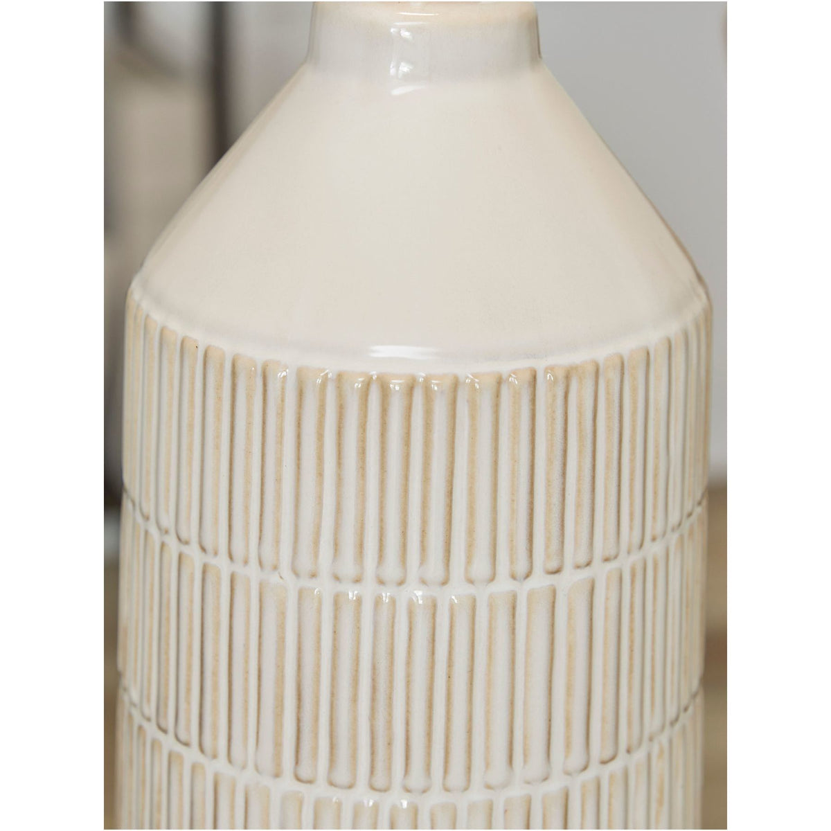 Pair of Cream Ribbed Ceramic Table Lamps 27"H