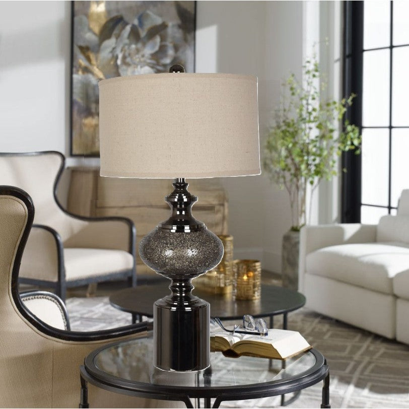 Brown Glass and Black Nickel Table Lamp 34"H
