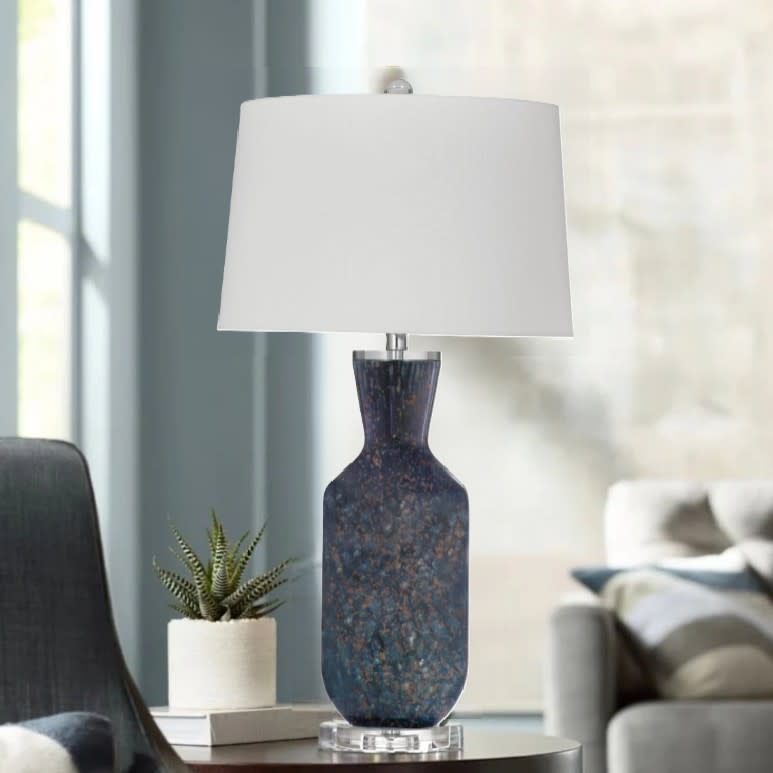 Blue Art Glass Table Lamp 32"H