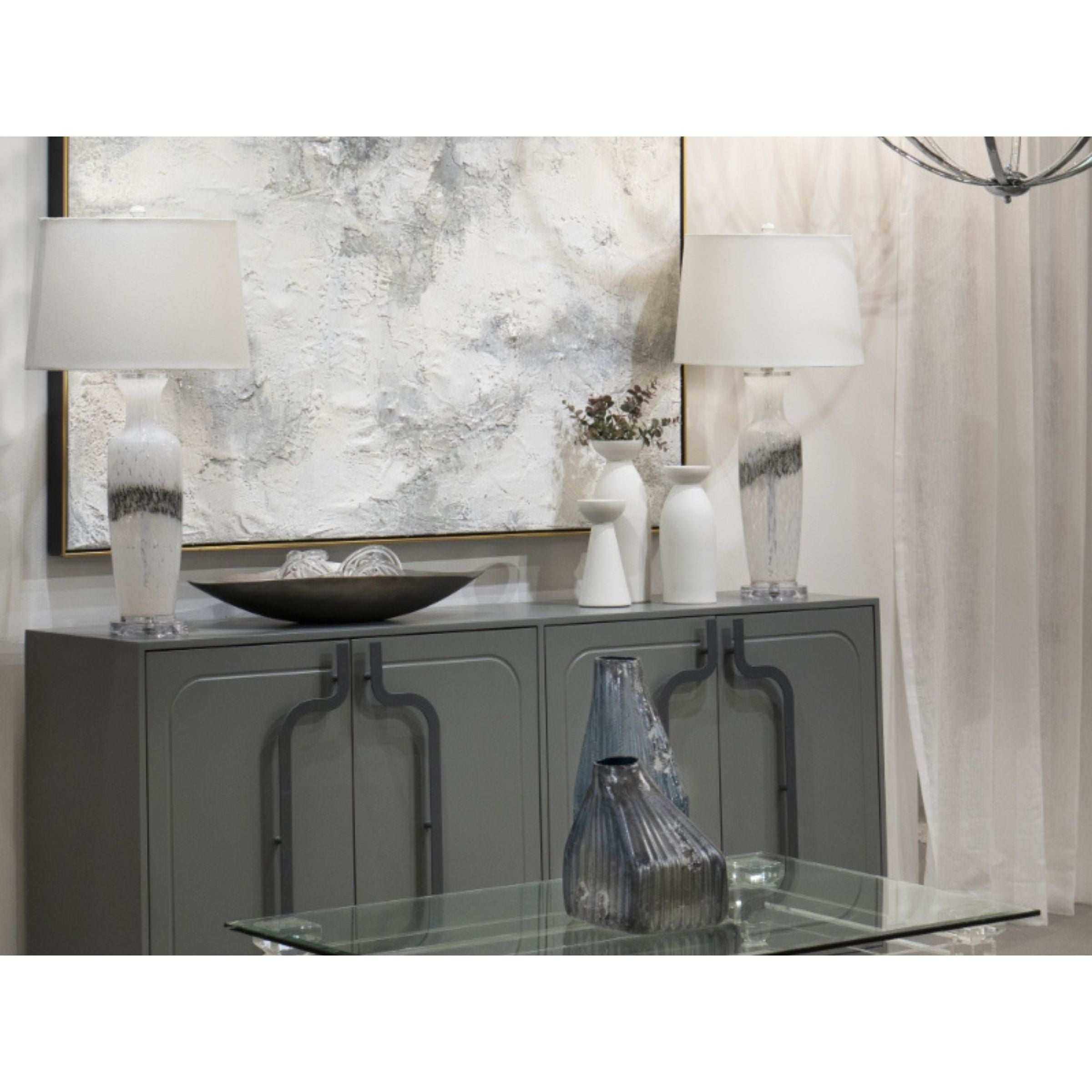 White and Black Art Glass Table Lamp 32"H
