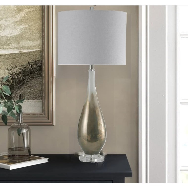 White and Bronze Glass Table Lamp 39"H