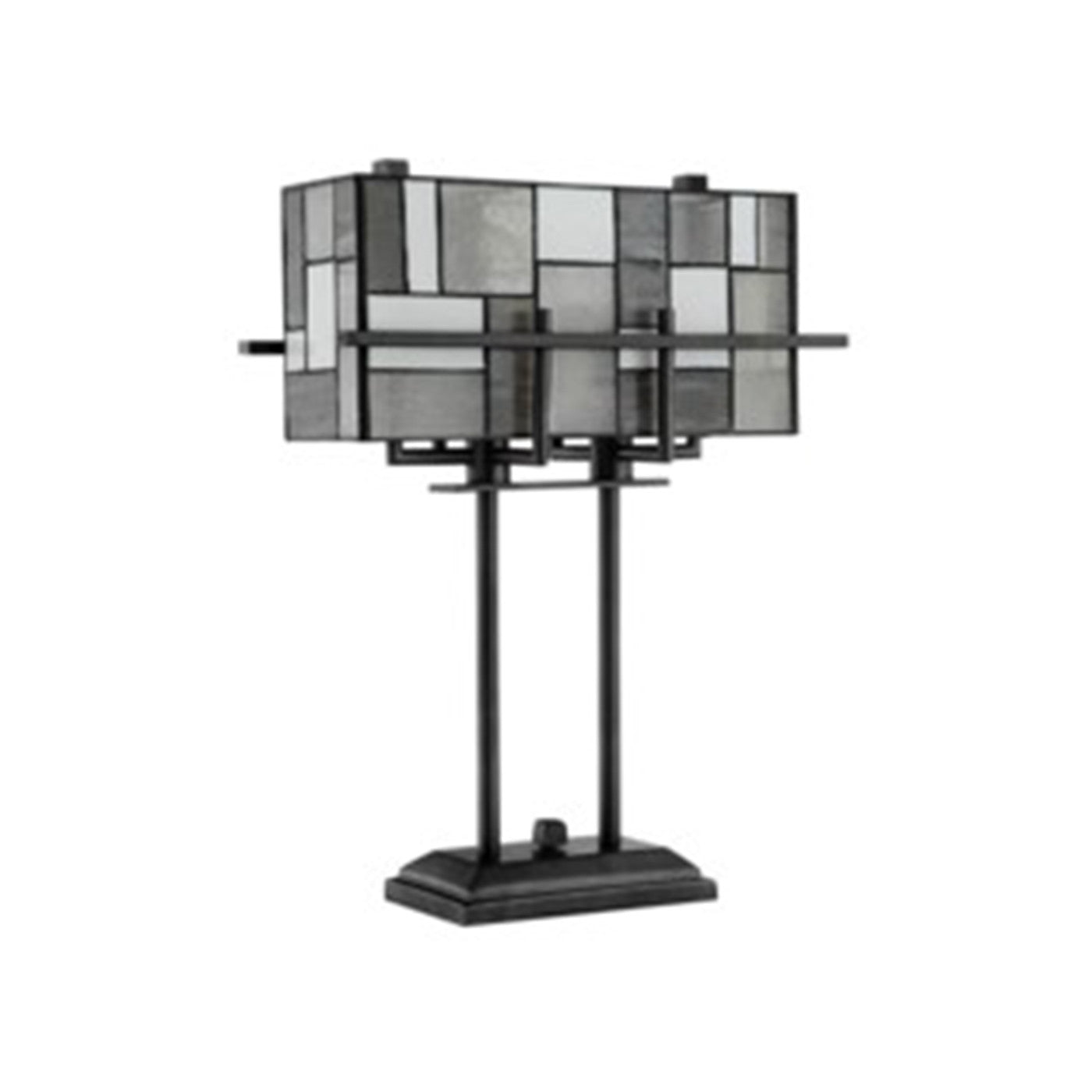Grey Rectangular Shade Tiffany-Style Glass Table Lamp 21"H