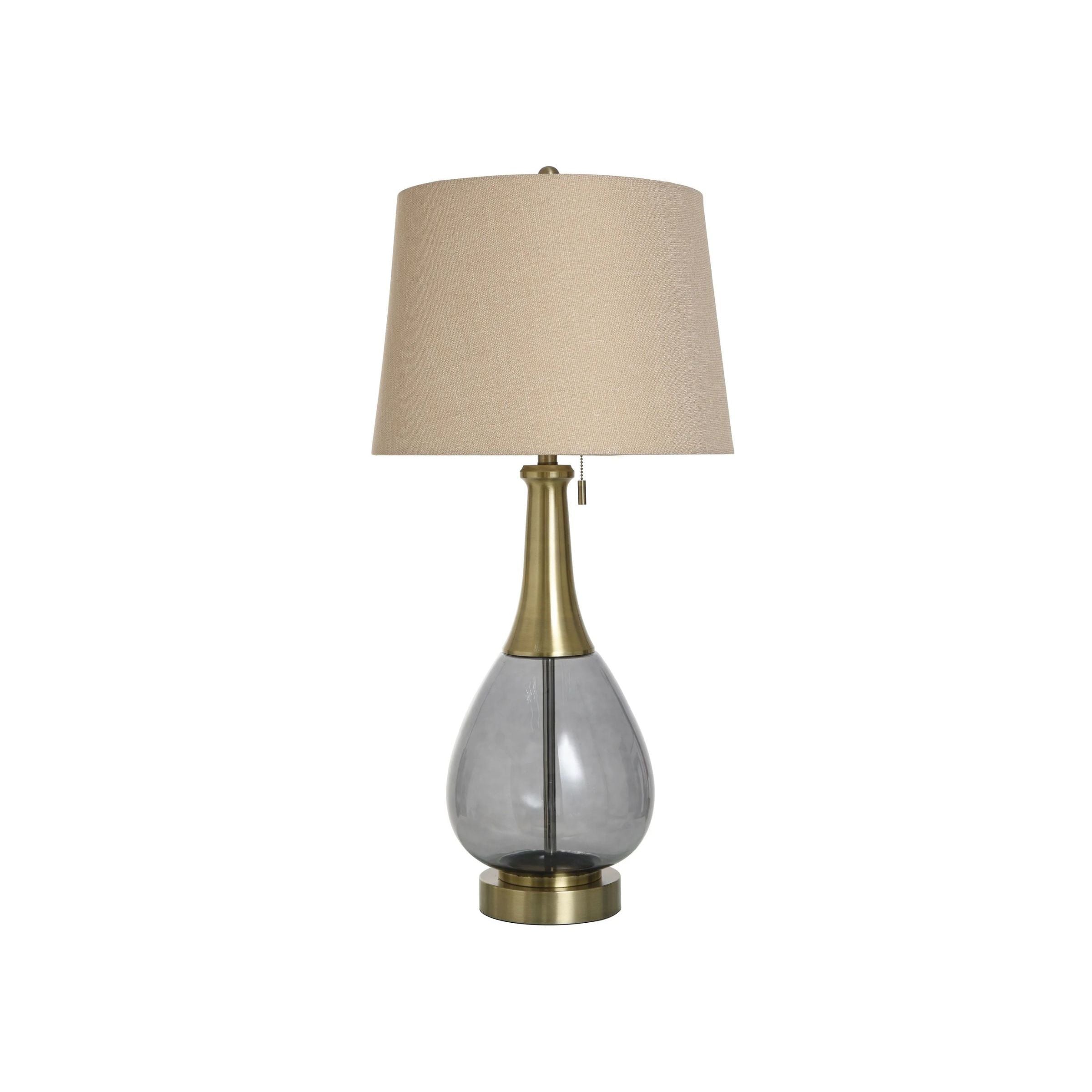 Smoke Glass Brass Metal Table Lamp 37"H