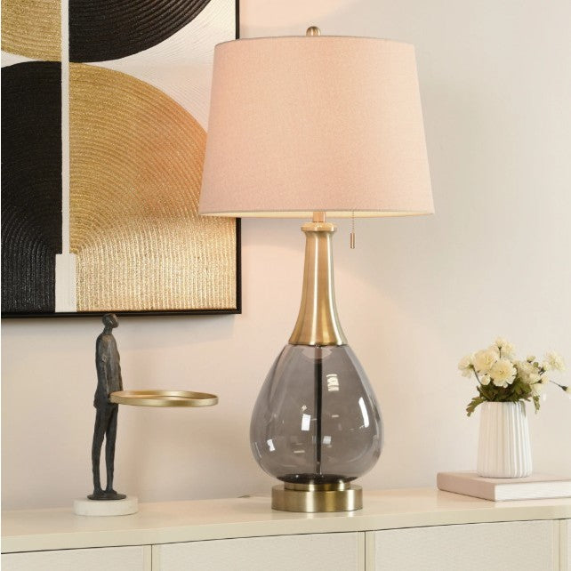 Smoke Glass Brass Metal Table Lamp 37"H