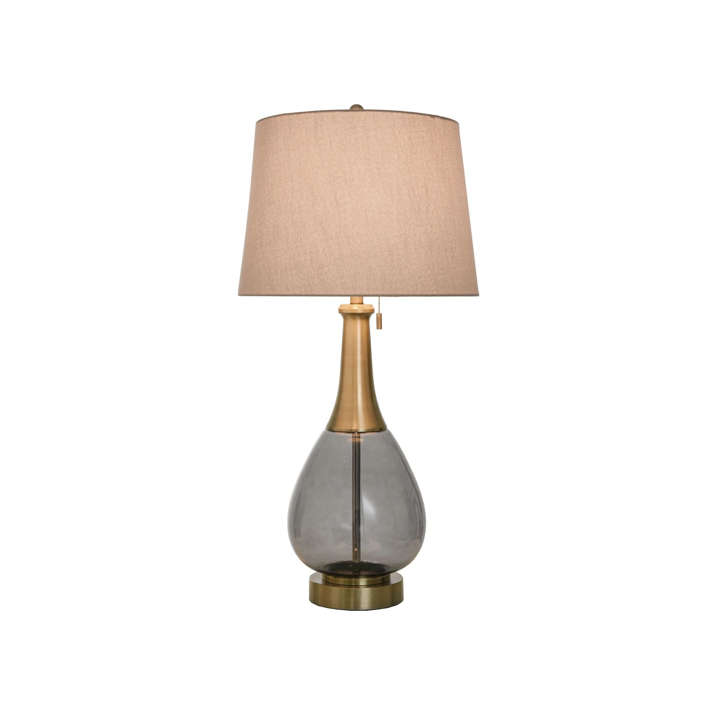 Smoke Glass Brass Metal Table Lamp 37"H