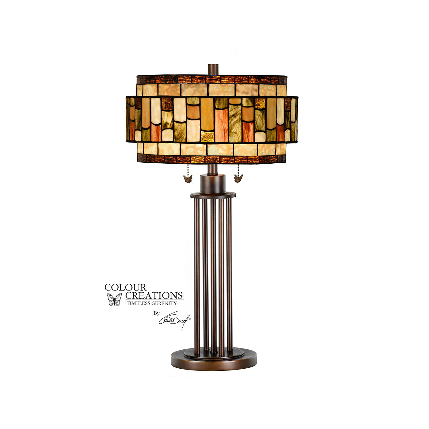 Brown Tones Drum Shade Tiffany-Style Glass Table Lamp 29.5"H