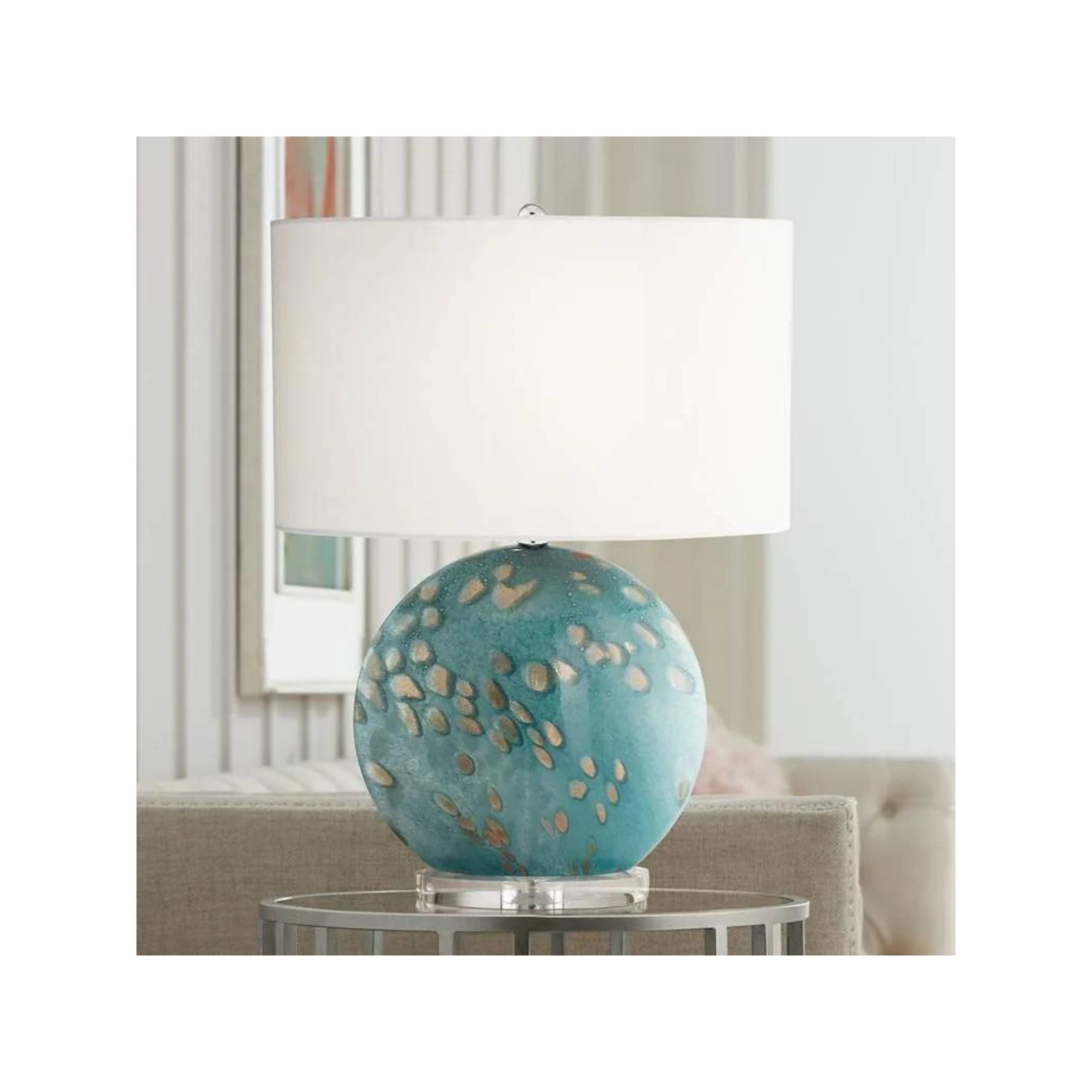 Blue Art Glass Table Lamp 23"H