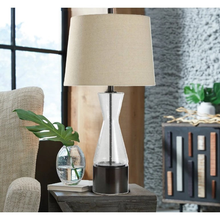 Glass and Bronze Table Lamp 30"H