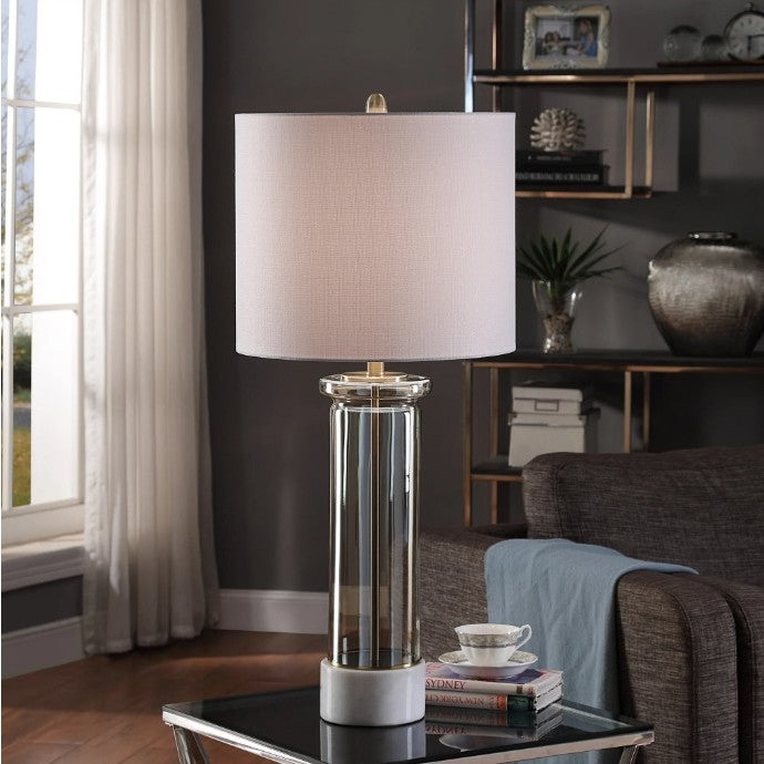 Plated Glass and Marble Table Lamp 34"H
