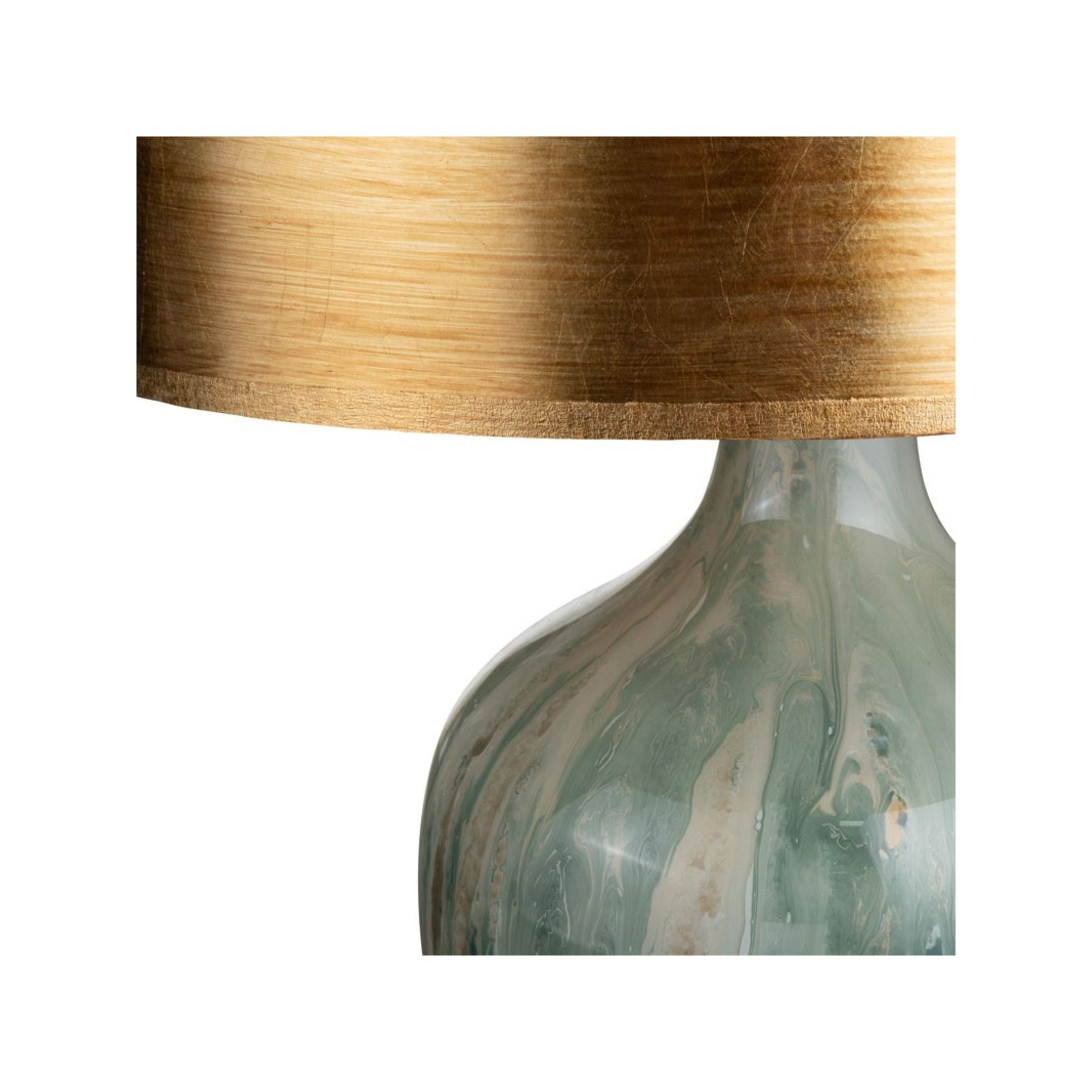 Green, Bronze, and Gold Glass Table Lamp 27.5"H