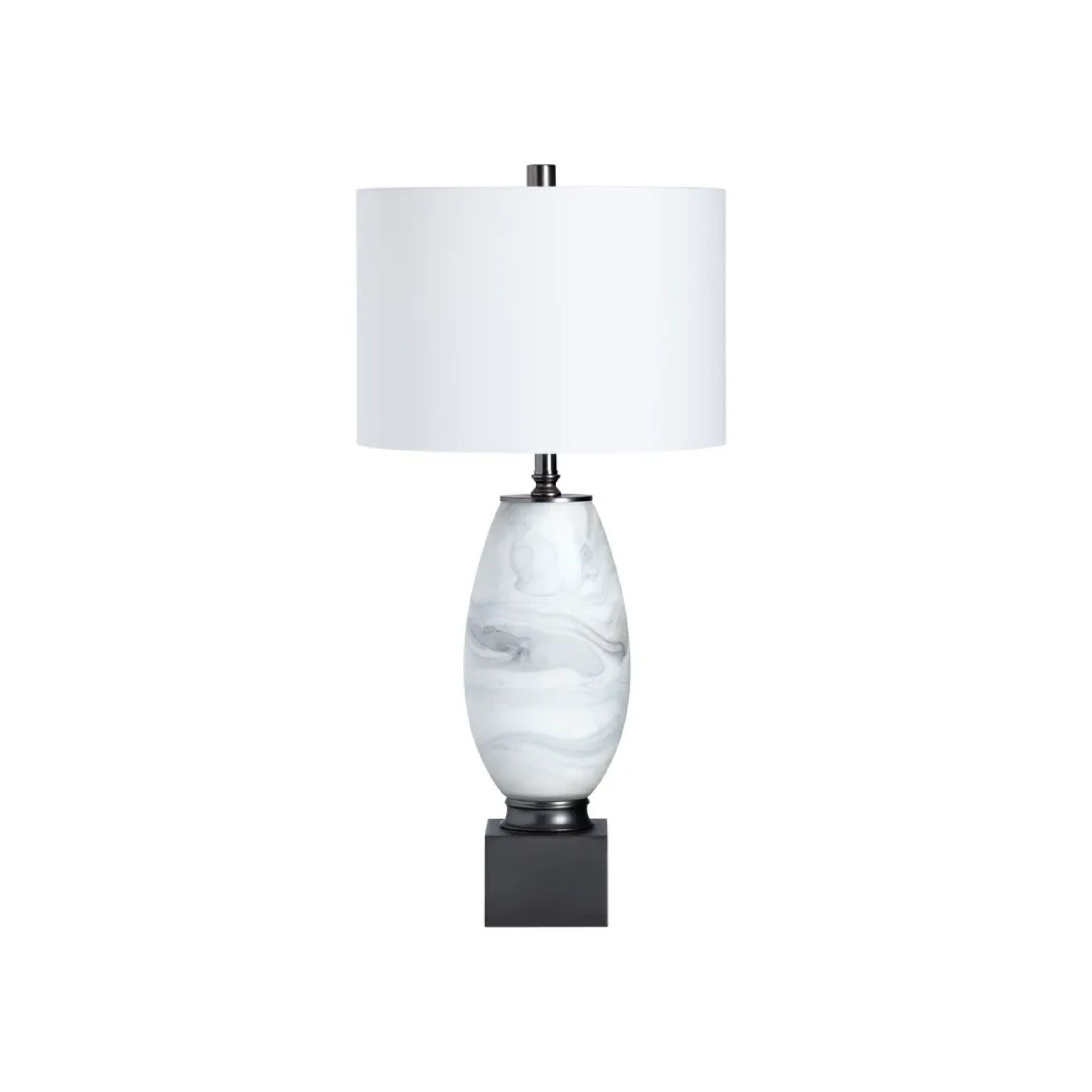 White and Black Art Glass Table Lamp With Nightlight 32.5"H