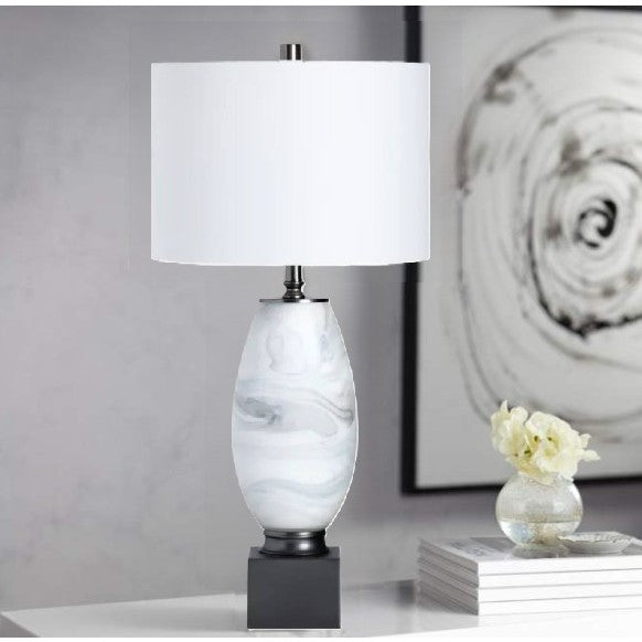 White and Black Art Glass Table Lamp With Nightlight 32.5"H