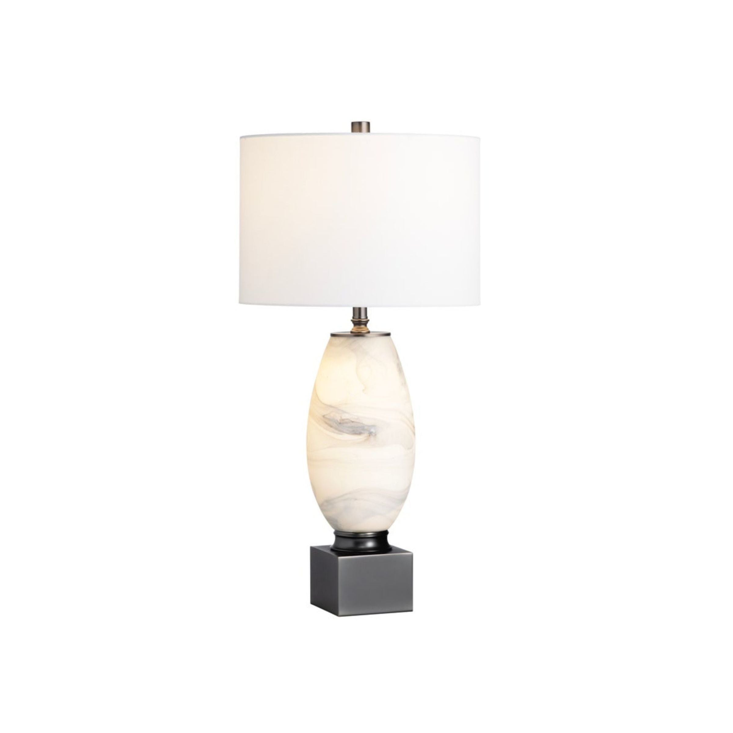 White and Black Art Glass Table Lamp With Nightlight 32.5"H