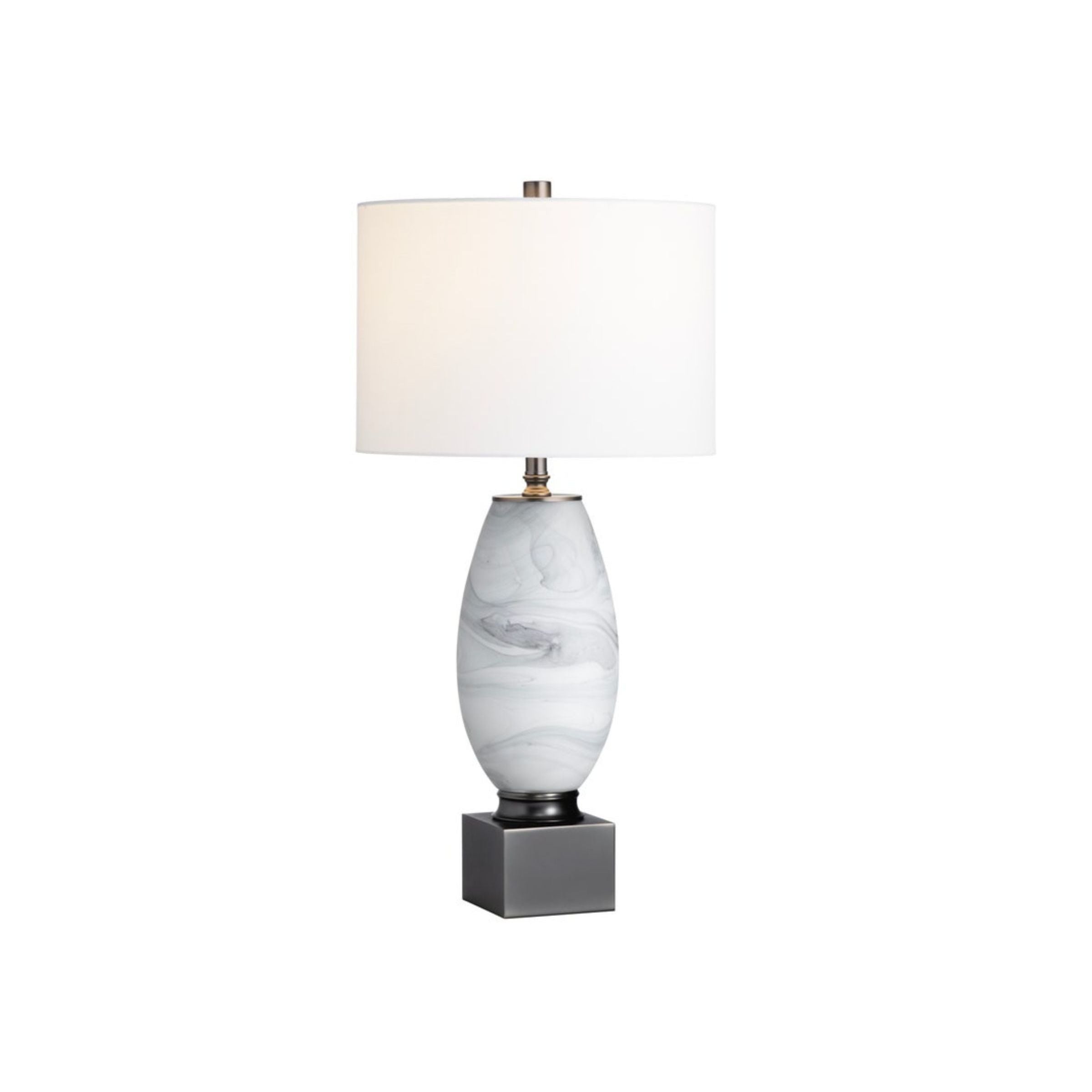 White and Black Art Glass Table Lamp With Nightlight 32.5"H