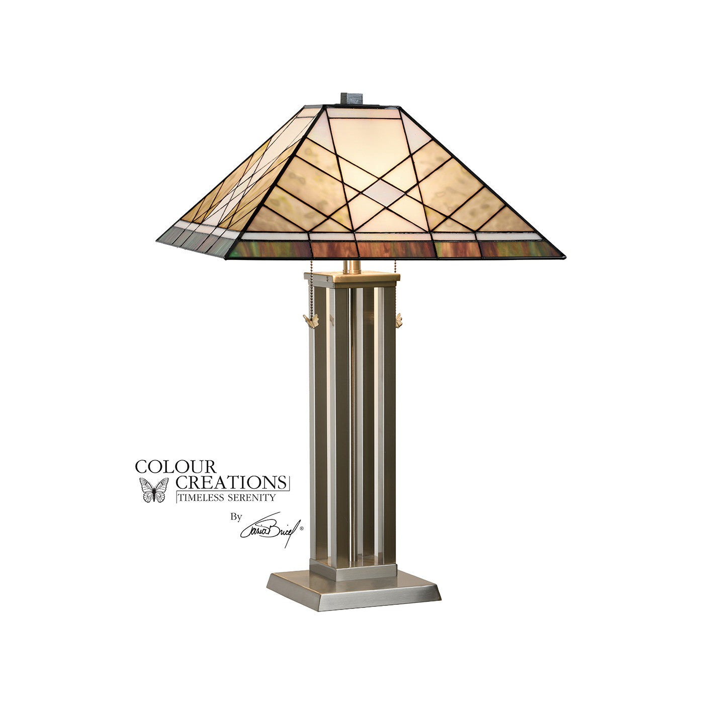 Grey and Cream With Dark Silver Base Tiffany-Style Glass Table Lamp 28.5"H