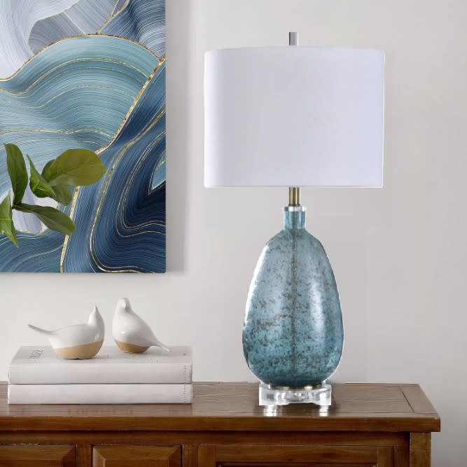 Turquoise Textured Glass Table Lamp 31"H