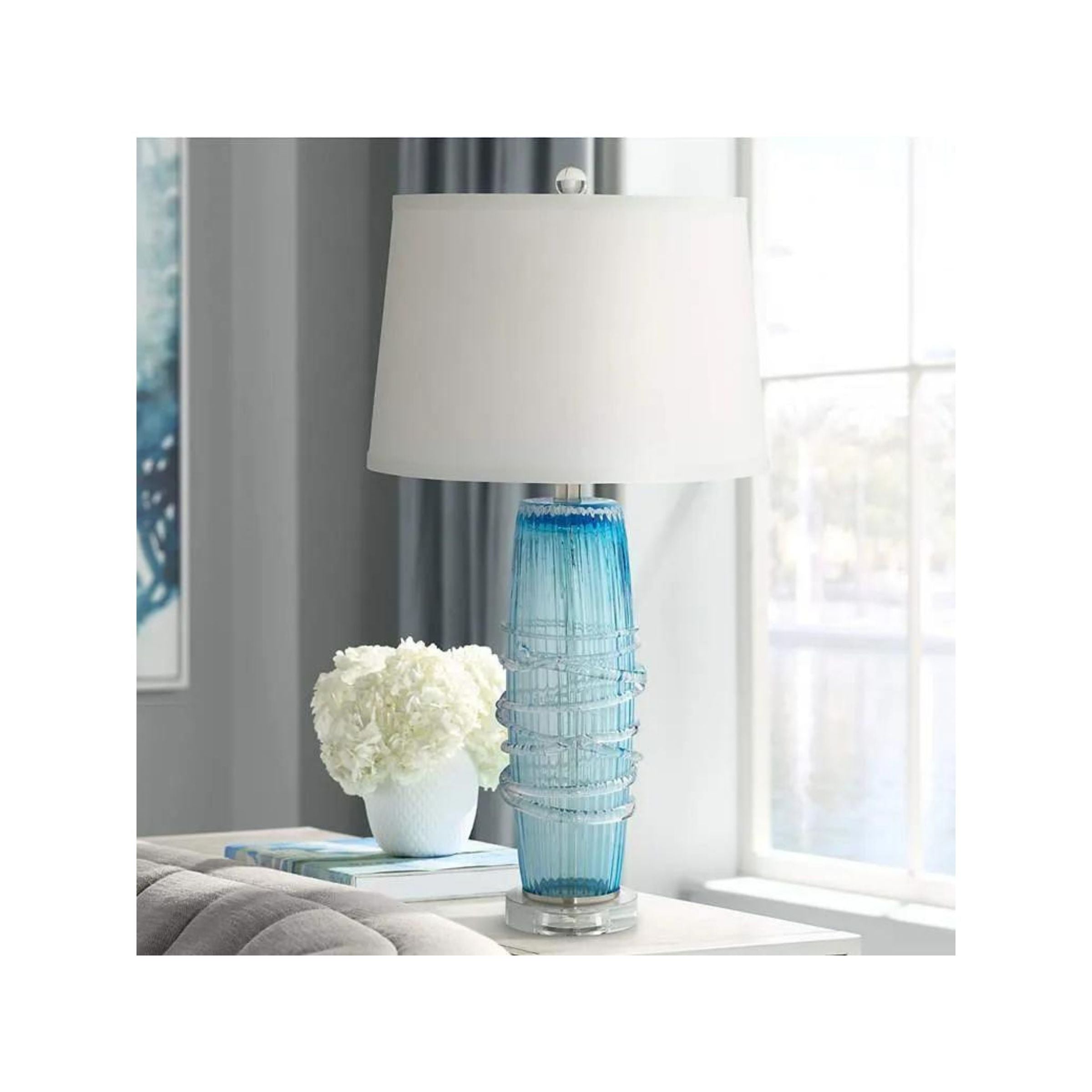 Blue Seeded Glass Table Lamp 28.5"H