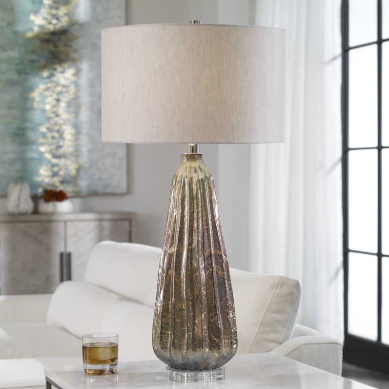 Blue and Rust Art Glass Table Lamp 32"H