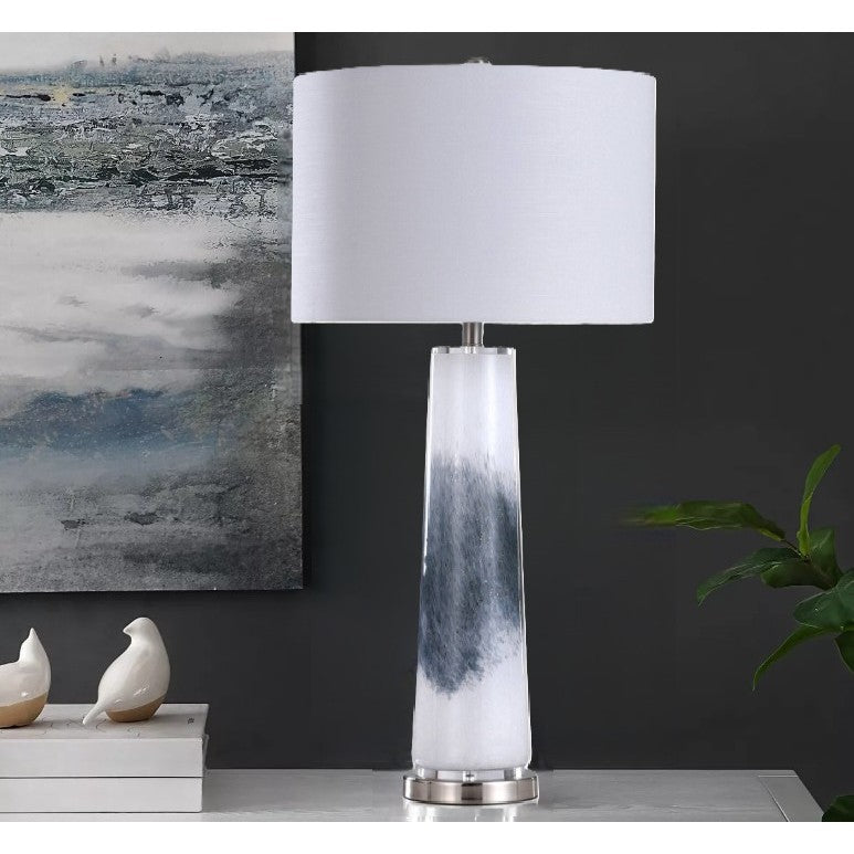 White and Charcoal Art Glass Table Lamp With Nightlight 39"H