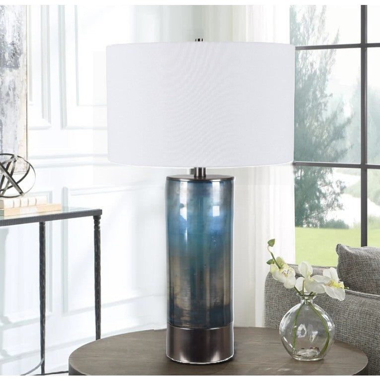 Blue Iridescent Glass Table Lamp 29.5"H