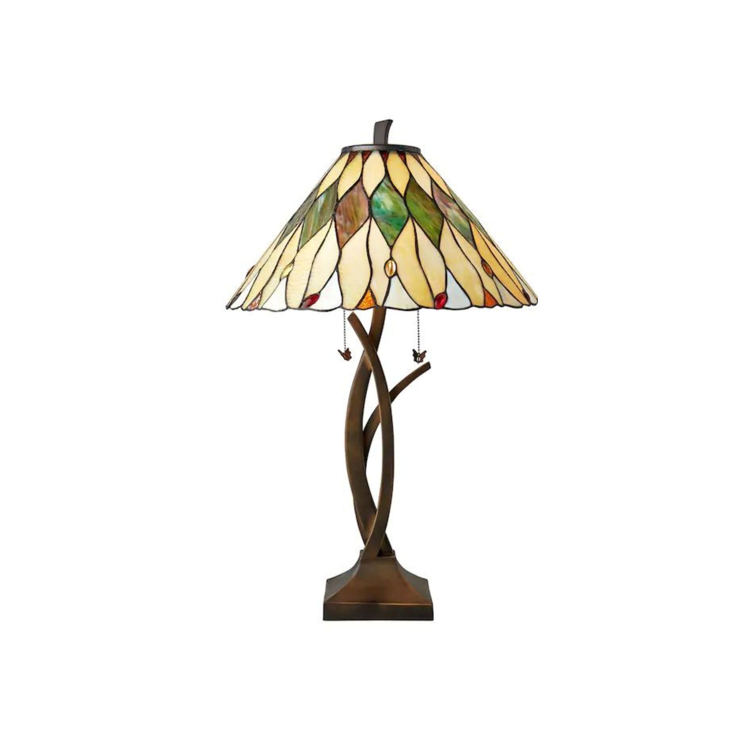 Palm Leaf Tiffany-Style Glass Table Lamp 31"H
