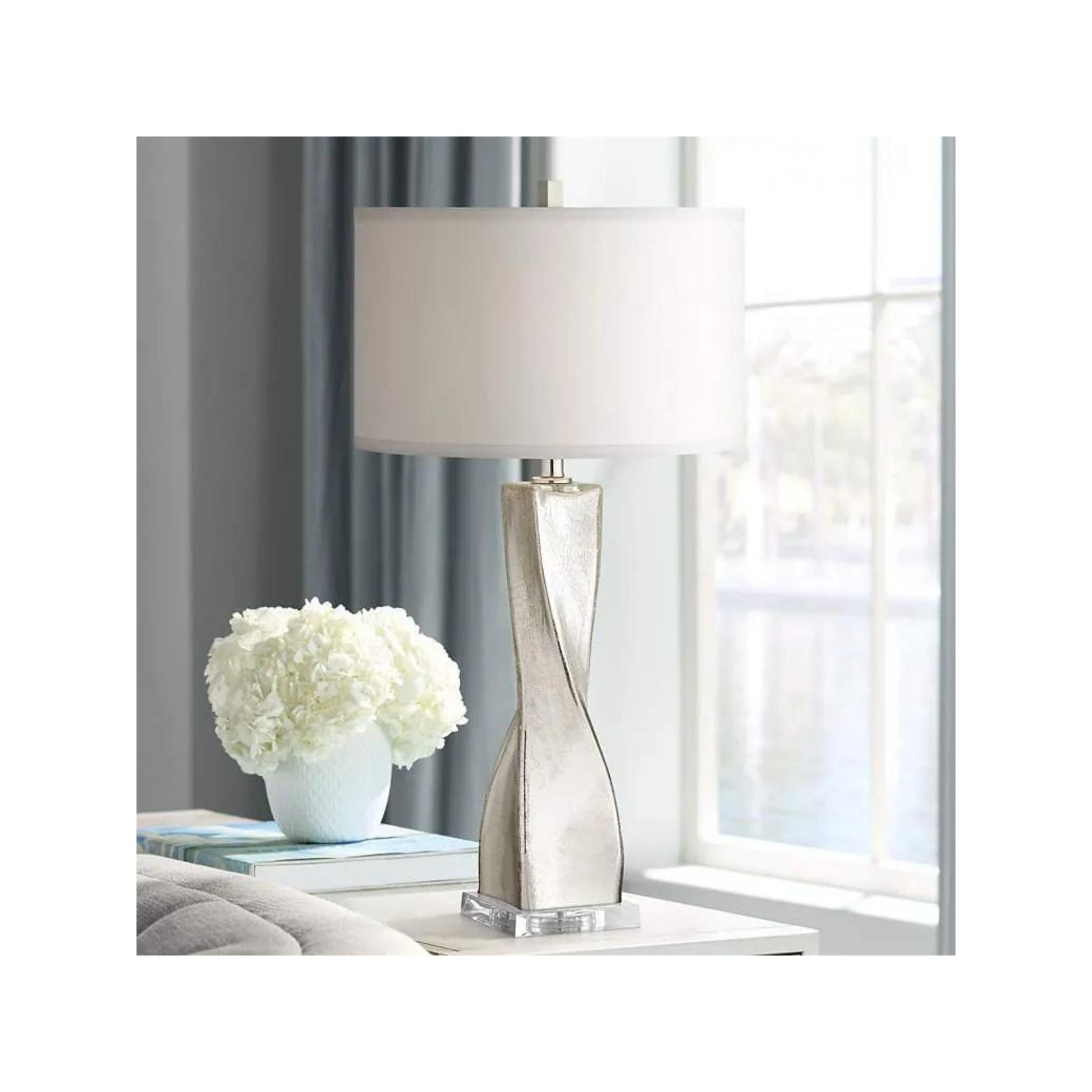 Silver Twist Mercury Glass Table Lamp 32"H