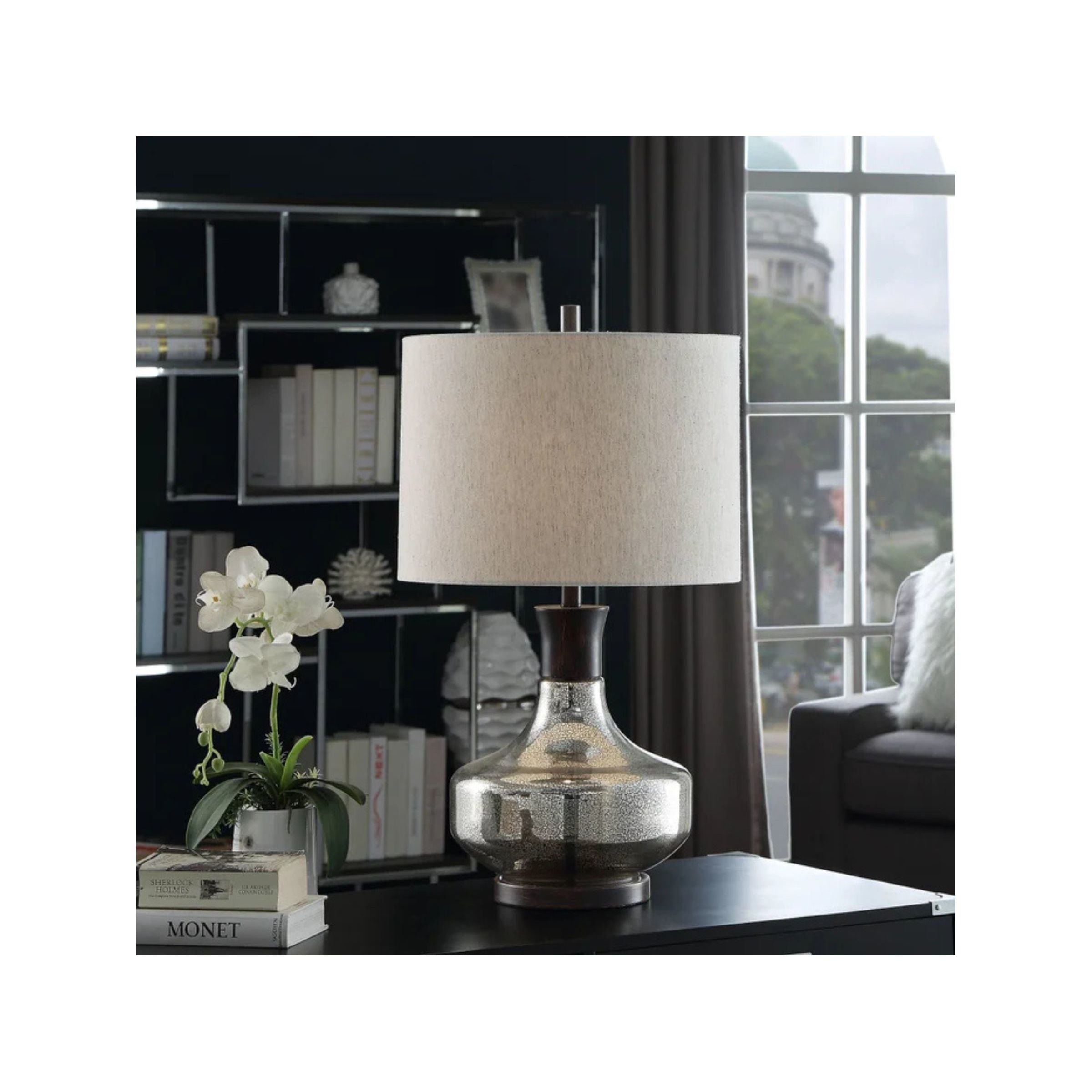 Mercury Glass and Metal Table Lamp 29"H
