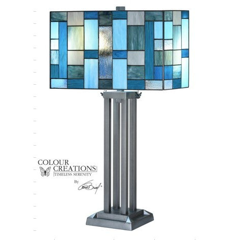 Blue Tiffany-Style Glass Table Lamp 18"W x 28.75"H