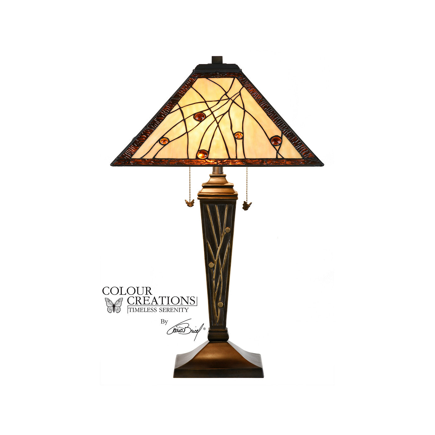 Ivory and Amber Tiffany-Style Glass Table Lamp 29"H