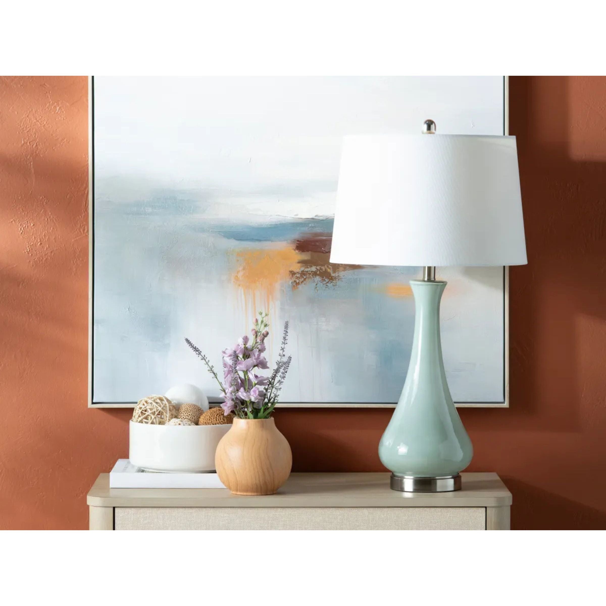 Light Blue Glass Table Lamp 30.25"H