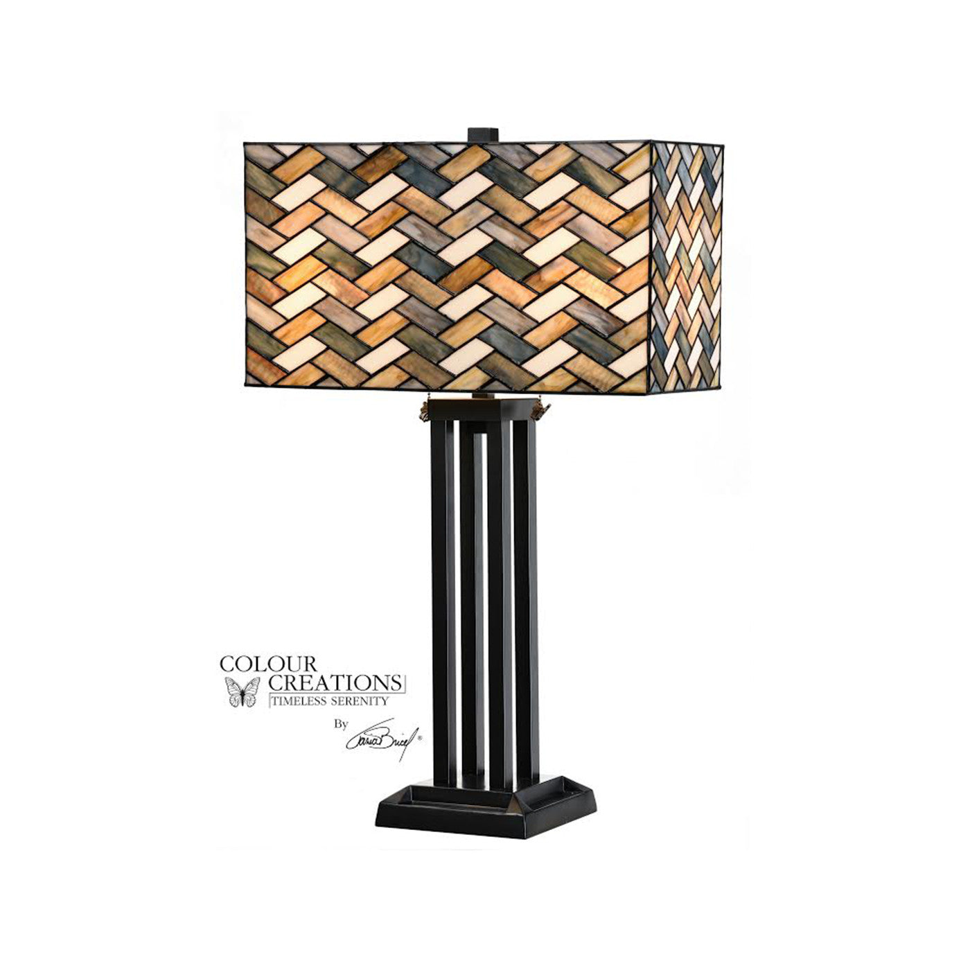 Grey Weave Rectangle Shade Tiffany-Style Glass Table Lamp 28.75"H