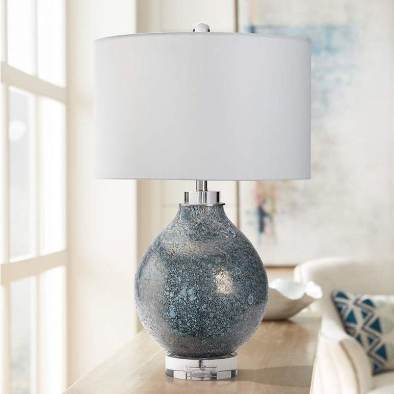 Blue and Silver Glass Table Lamp 31"H