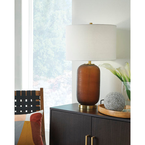 Amber Glass Table Lamp 27"H