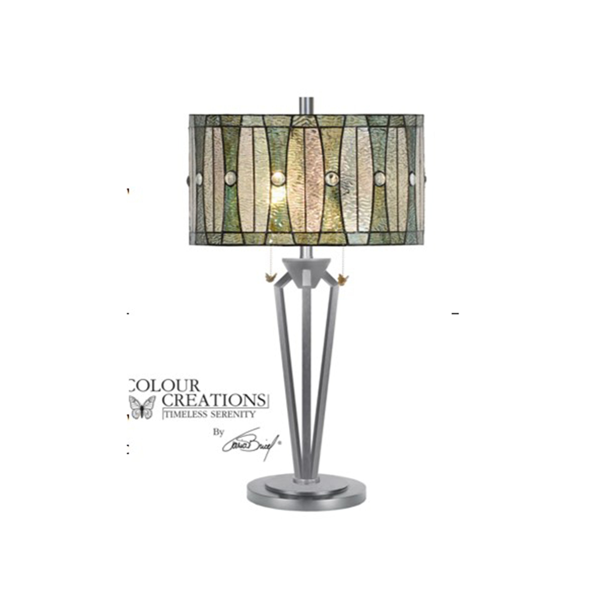 Palm Bay Grey Drum Tiffany-Style Glass Table Lamp 29.75"H