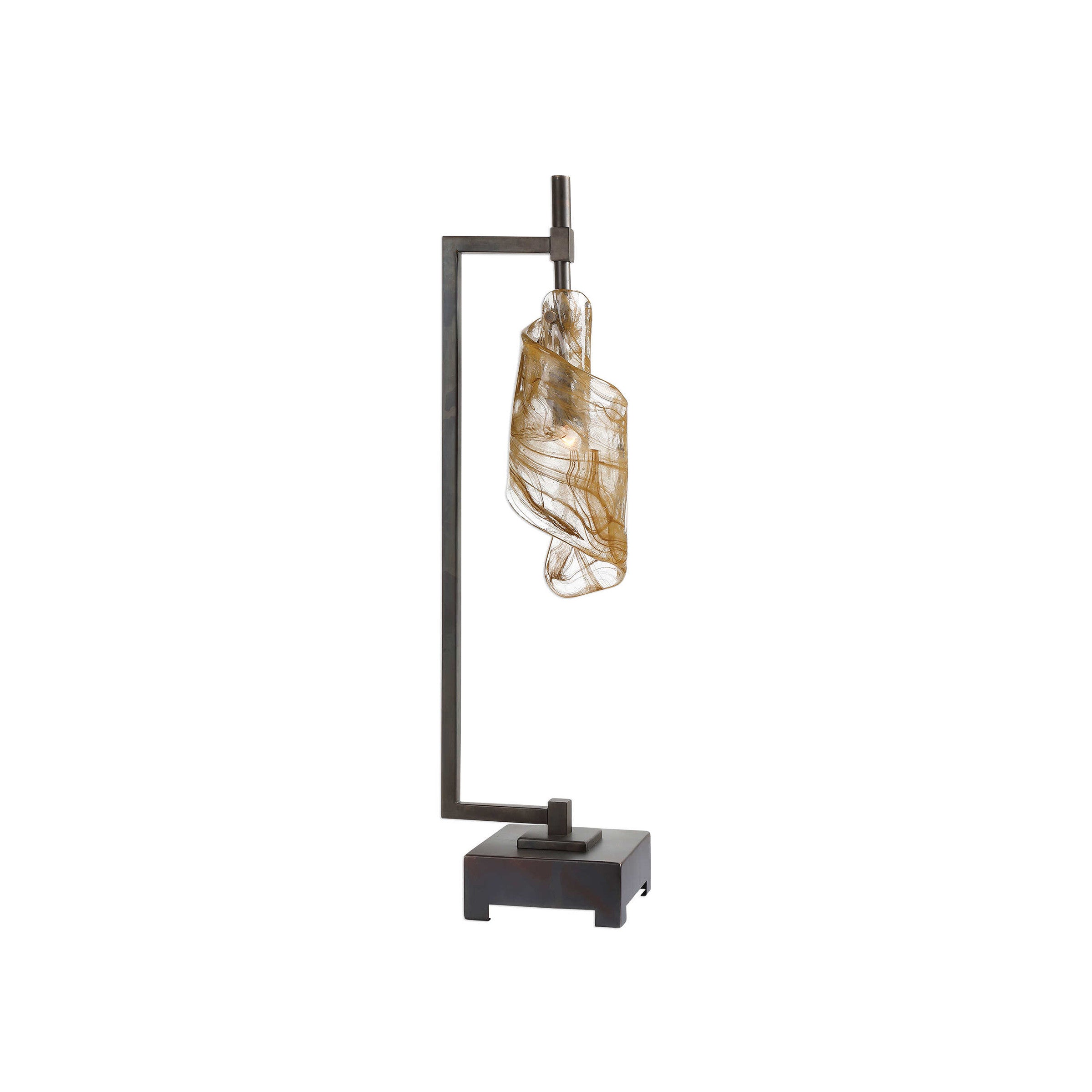 Iron/Amber Art Glass Desk Lamp 28"H