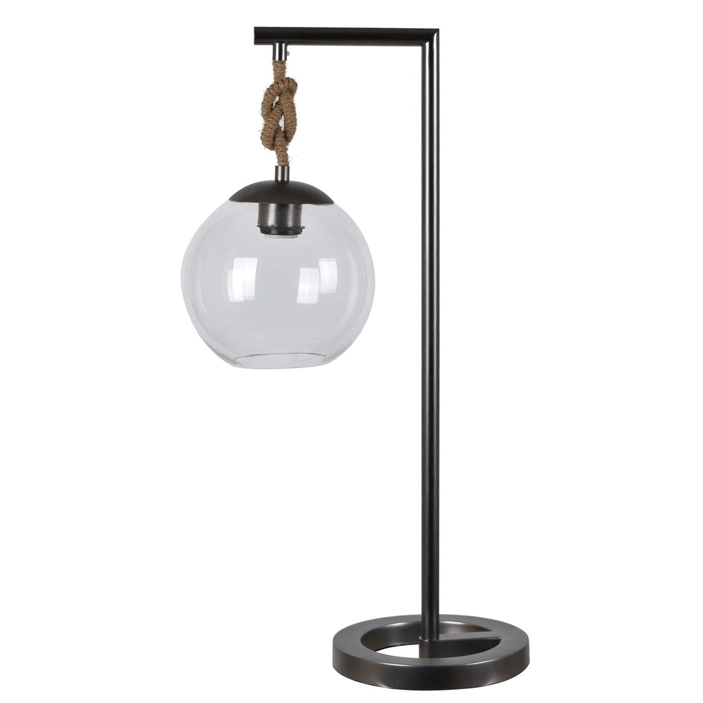 Gunmetal and Rope Glass Shade Table Lamp 26.5"H
