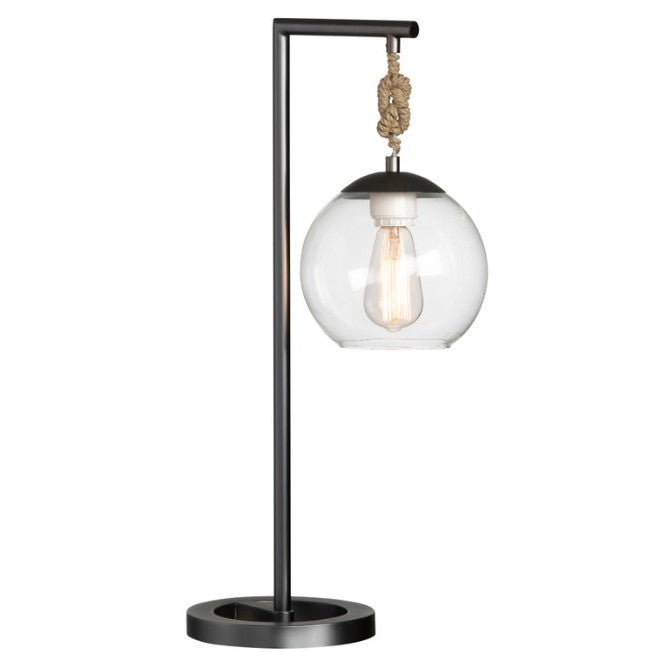 Gunmetal and Rope Glass Shade Table Lamp 26.5"H