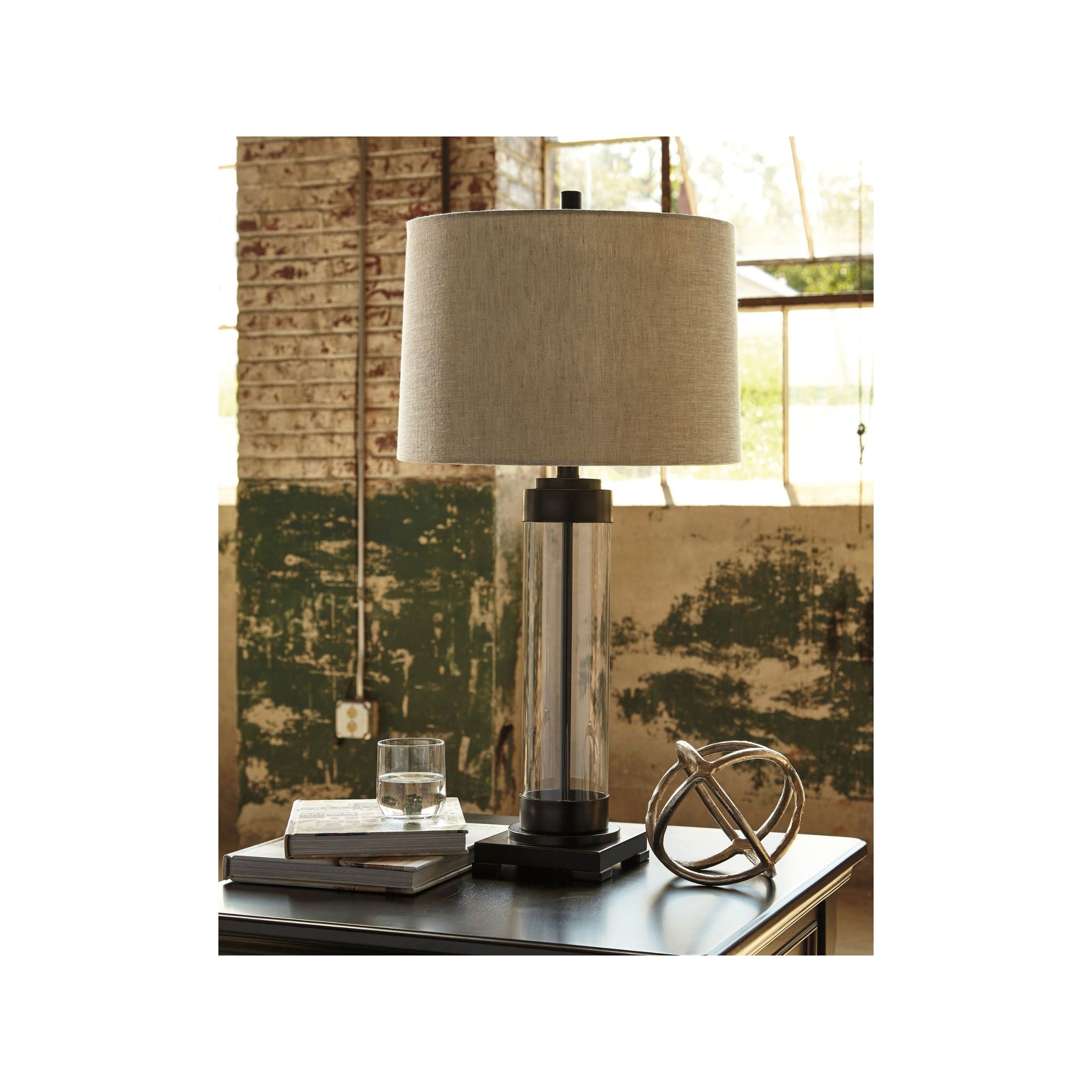 Glass and Bronze Table Lamp 30"H
