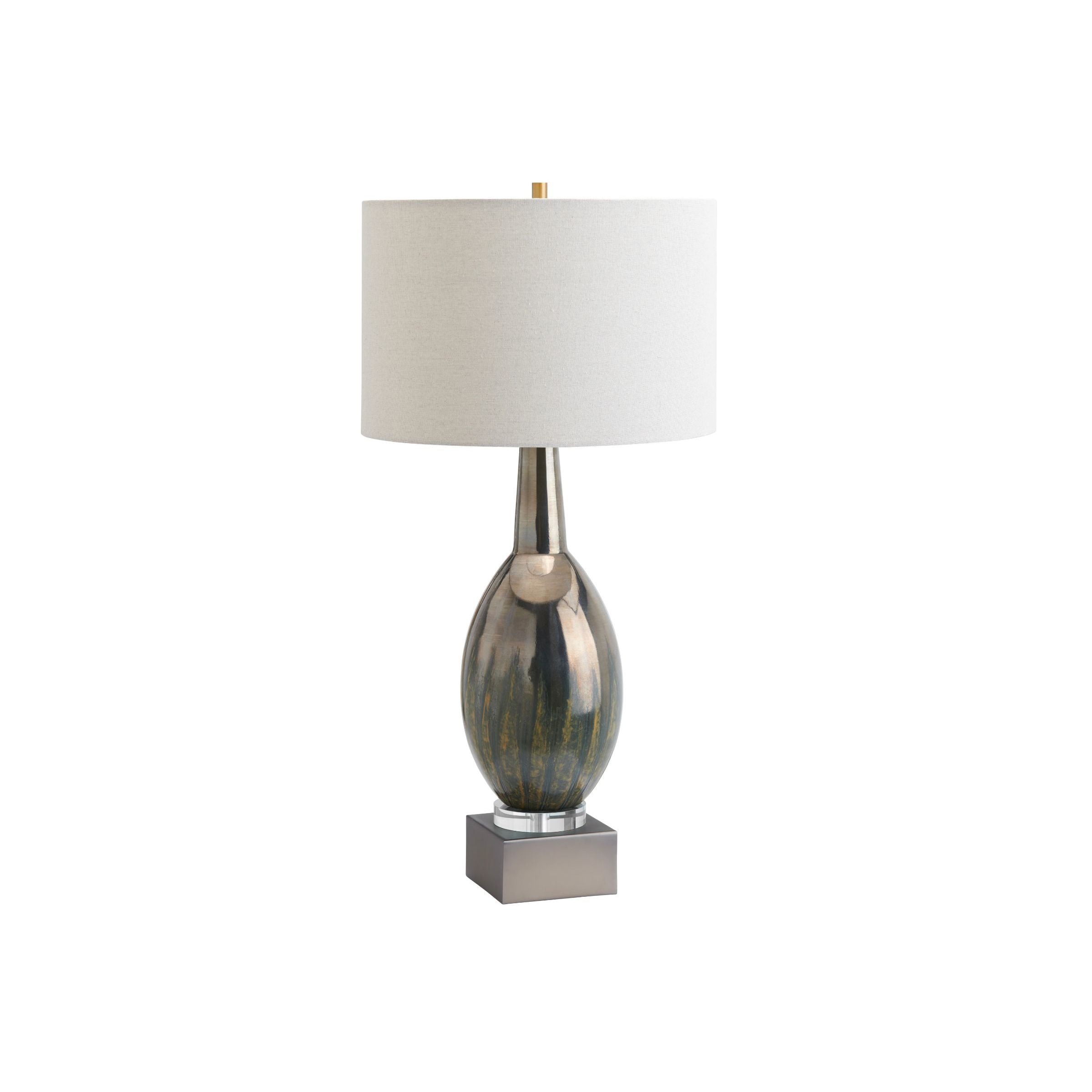 Green and Gunmetal Glass Table Lamp 29"H