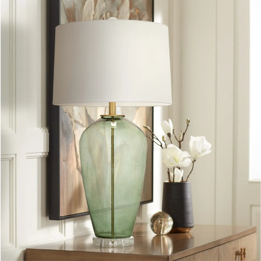 Green Seedy Glass Table Lamp 31"H