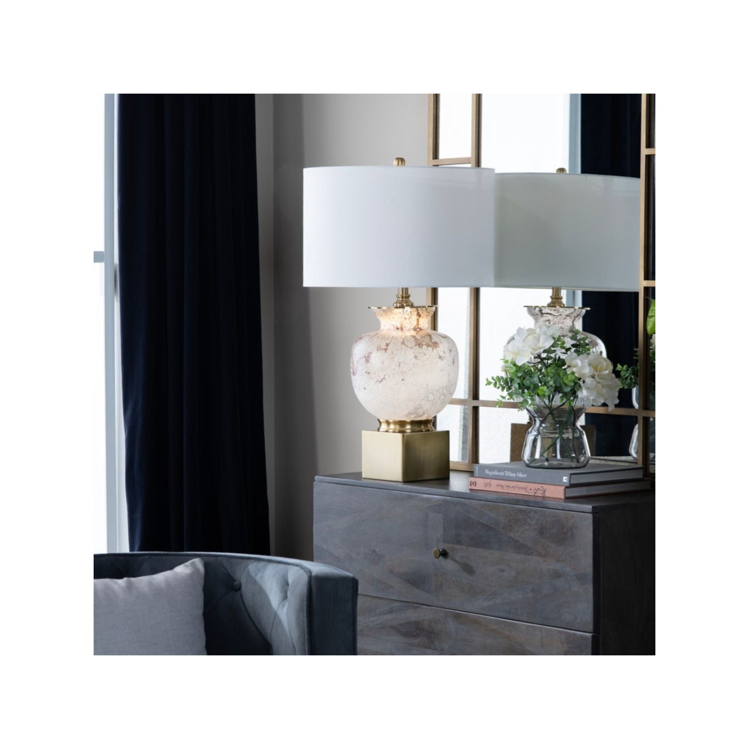 Mottled Gold and White Glass Table Lamp 31"H