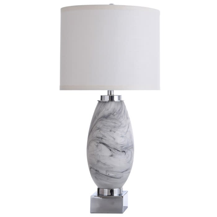 White and Black Swirl Glass Table Lamp With Nitelite 33"H