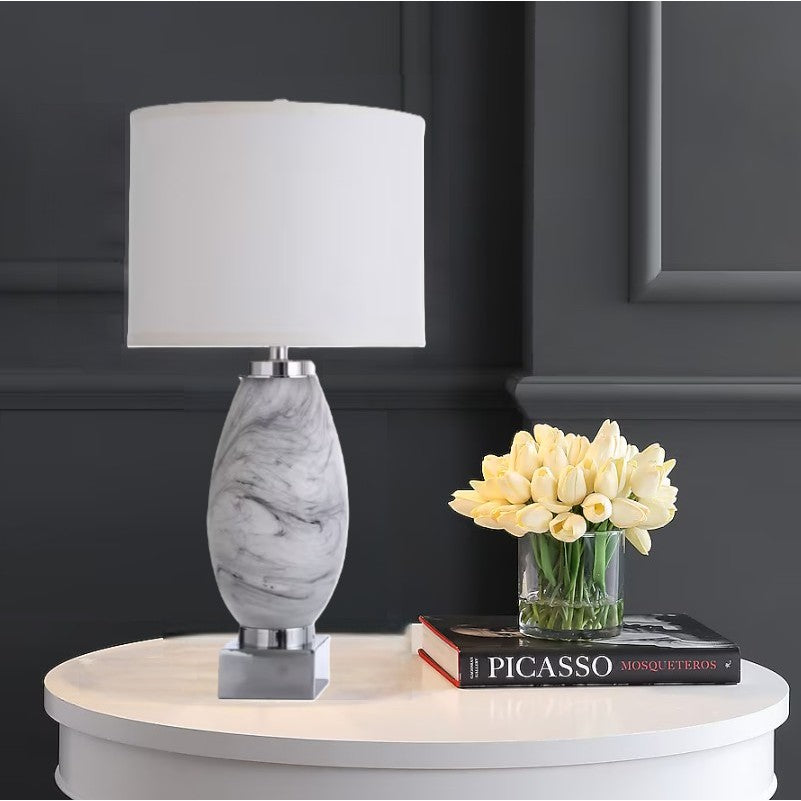 White and Black Swirl Glass Table Lamp With Nitelite 33"H