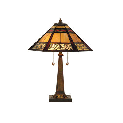 Addie Cream and Red Tiffany-Style Glass Table Lamp 24.5"H