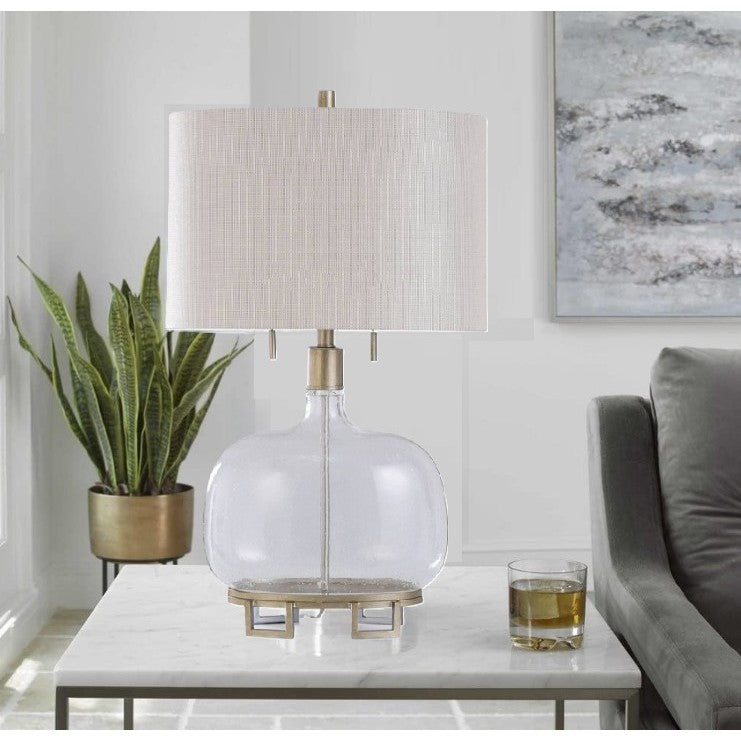 Glass With Steel Base Table Lamp 32"H