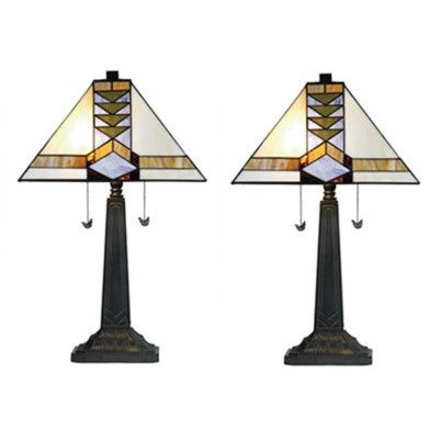 Pair of Logan Mission Tiffany-Style Glass Table Lamps 24"H