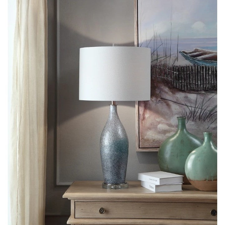 Silver and Blue Glass Table Lamp 32.5"H