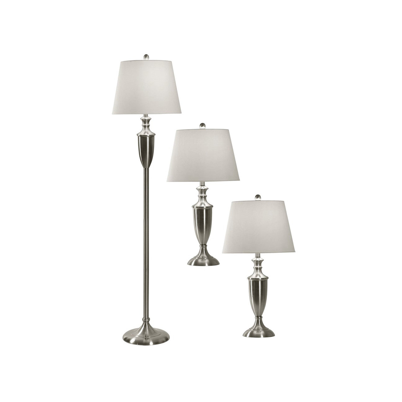 Set of 3 Brushed Steel Lamps -2 Table Lamps plus 1 Floor Lamp 27/60"H