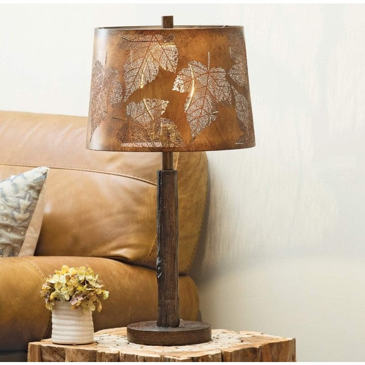 Copper Cutout Leaves Table Lamp 27"H