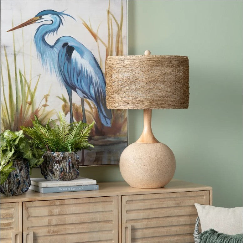 Rattan and Cream Table Lamp 29.5"H